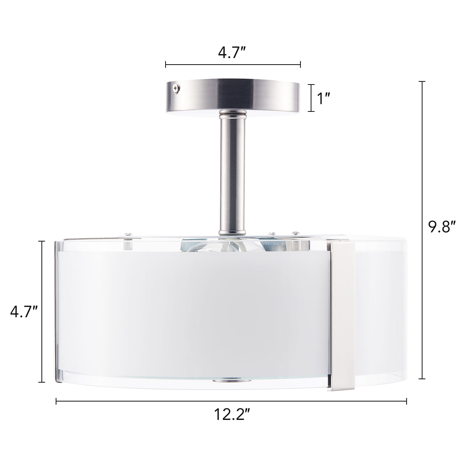Bestco 2 Light Flush Mount Ceiling Light Fixture with Glass Lamp Shade, LED Bulbs Incl.