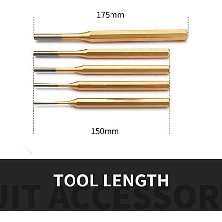 

Special 5x150mm Cylindrical Percussion Fitter Hand Tool Punching Center Round Chisel Set - CRV Steel with 1Pcs each of 3mm 4mm 5mm 6mm and 8mm Sizes Included