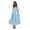 Sky Blue, variant on Women's Surplice Half Puff Sleeve Midi Dress with V Neckline and Empire Waist 100% Polyester Flowing Pink Fabric