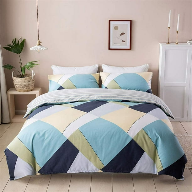 Housse de couette une pièce en coton, couleur contrastée, drap