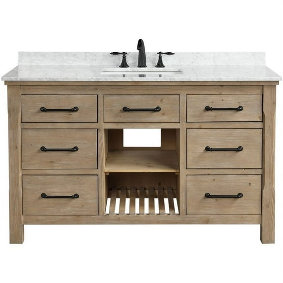 Ari Kitchen & Bath Lauren 55" Solid Wood Bathroom Vanity in Weathered Fir