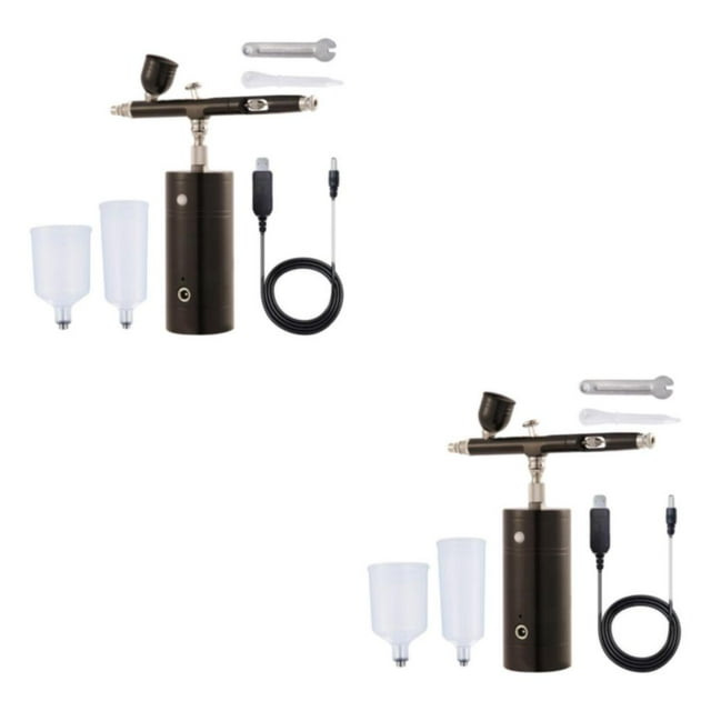 bedienty Compact Airbrush Air Compressor Kit Set Versatile Spray Painting Portable Black 1.49x5.1x5.7 Inch 2Set