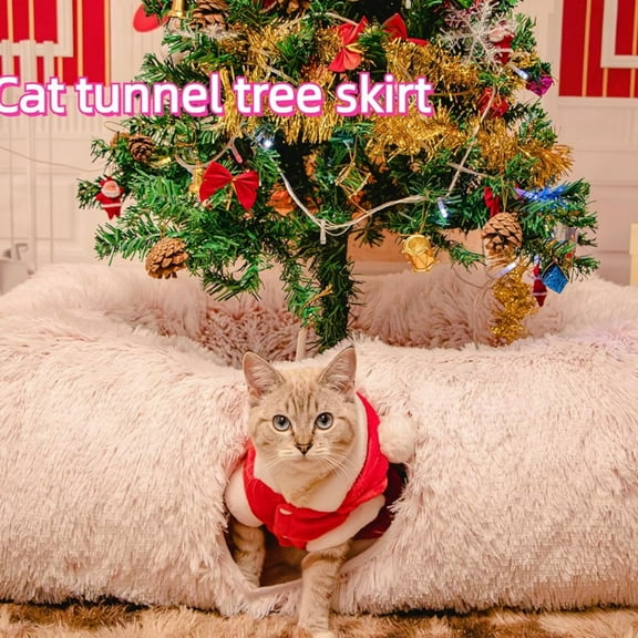 Extra Large Cat Tunnel Bed for Indoor Cats Peekaboo Cat Cave Donut with Center Mat