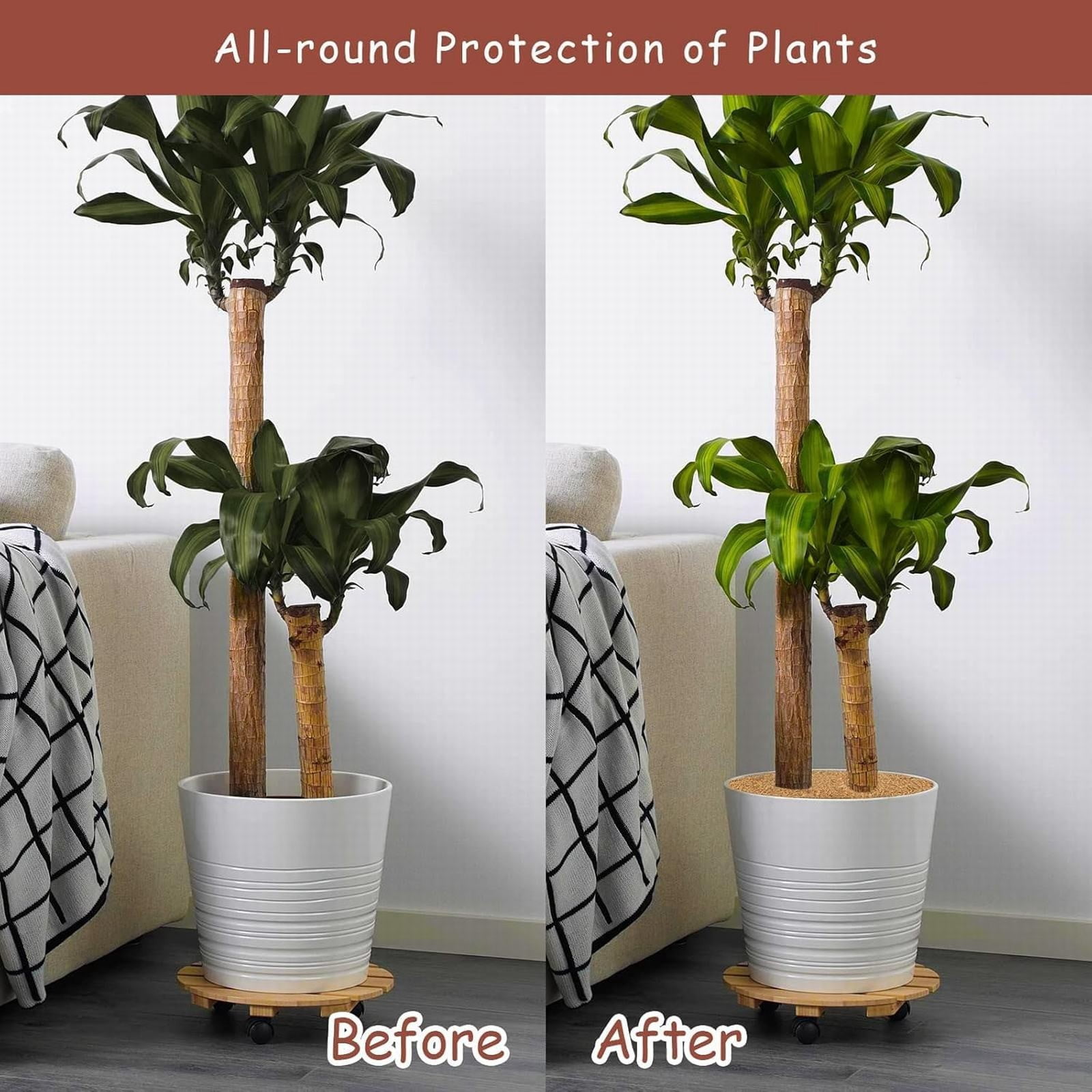 UYUH 4-Pack 17 Inch Coconut Fiber Mulch Ring, Natural Coco Coir Tree Protector Mat and Plant Pot Soil Cover Disc for Indoor and Outdoor Plants