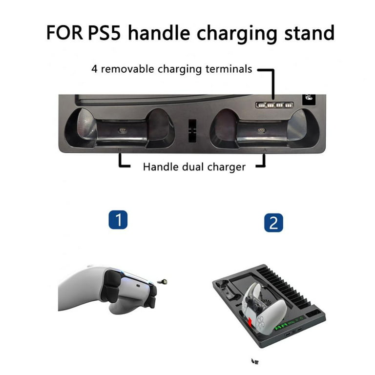  FONGWAN PS5 Slim Vertical Stand with Cooling Fan and Dual  Controller Charger Station for Playstation 5 Slim Console, PS5 Slim Stand  with Headset Holder, Media Slot, Compatible with PS5 Slim Console 