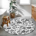 thumbnail image 5 of Pastoral Flower Washable Round Area Rug 3.3 ft, Black Flower Farm Vintage Linen Texture , Soft Non Slip Rugs Stain Repellent Indoor Felt Carpet for Living Dining Room Bedroom Home Office, 5 of 9