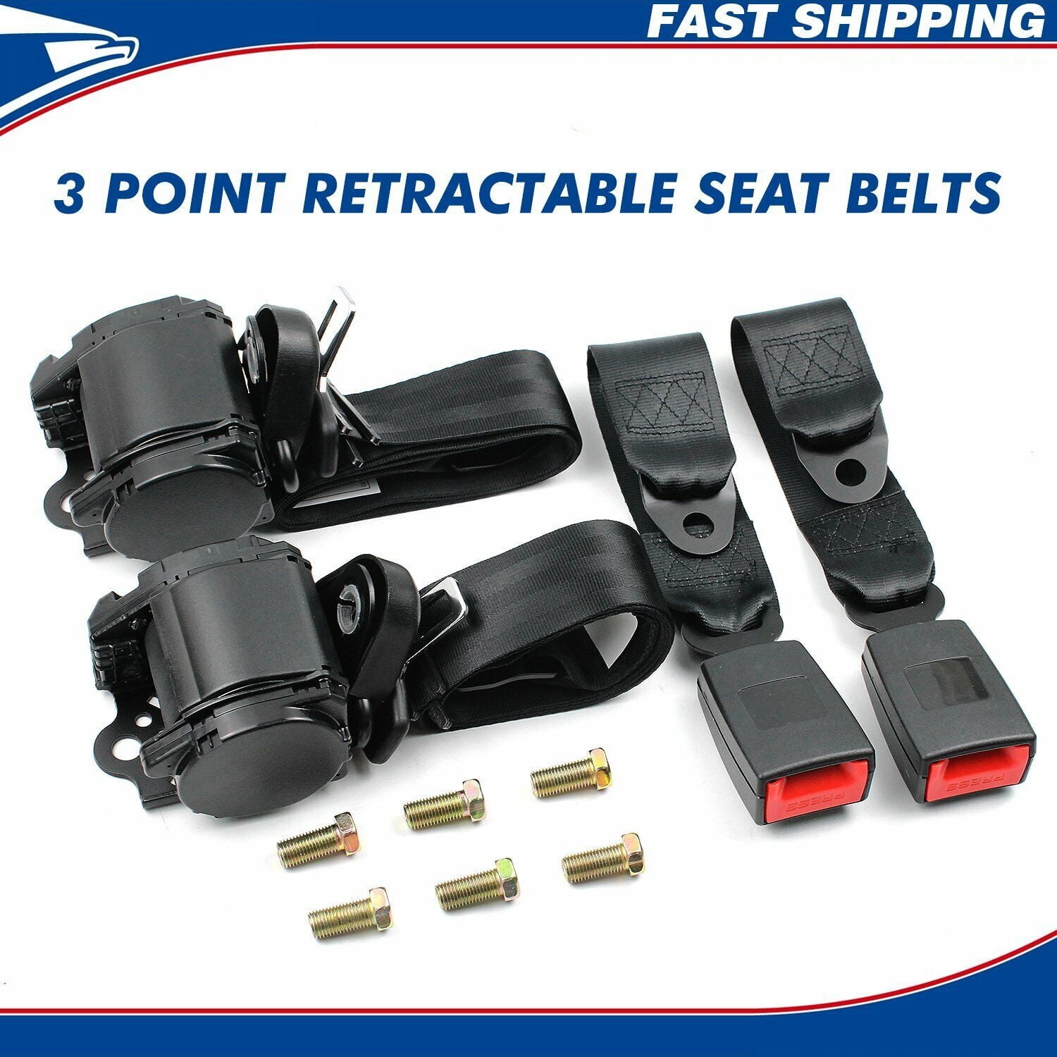 2 Pack Universal Seat Belt, 3 Point Retractable Seat Belt, Adjustable