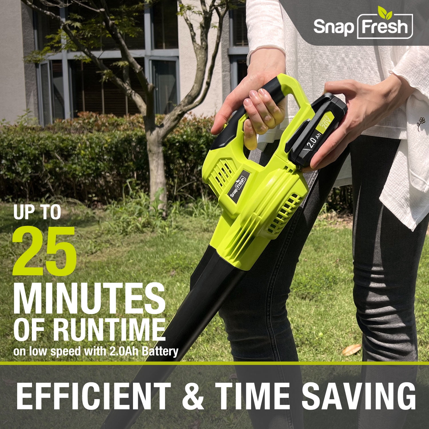 SnapFresh 20V Cordless Leaf Blower 130MPH 140CFM w/2.0Ah Battery & Charger Lightweight（Green)