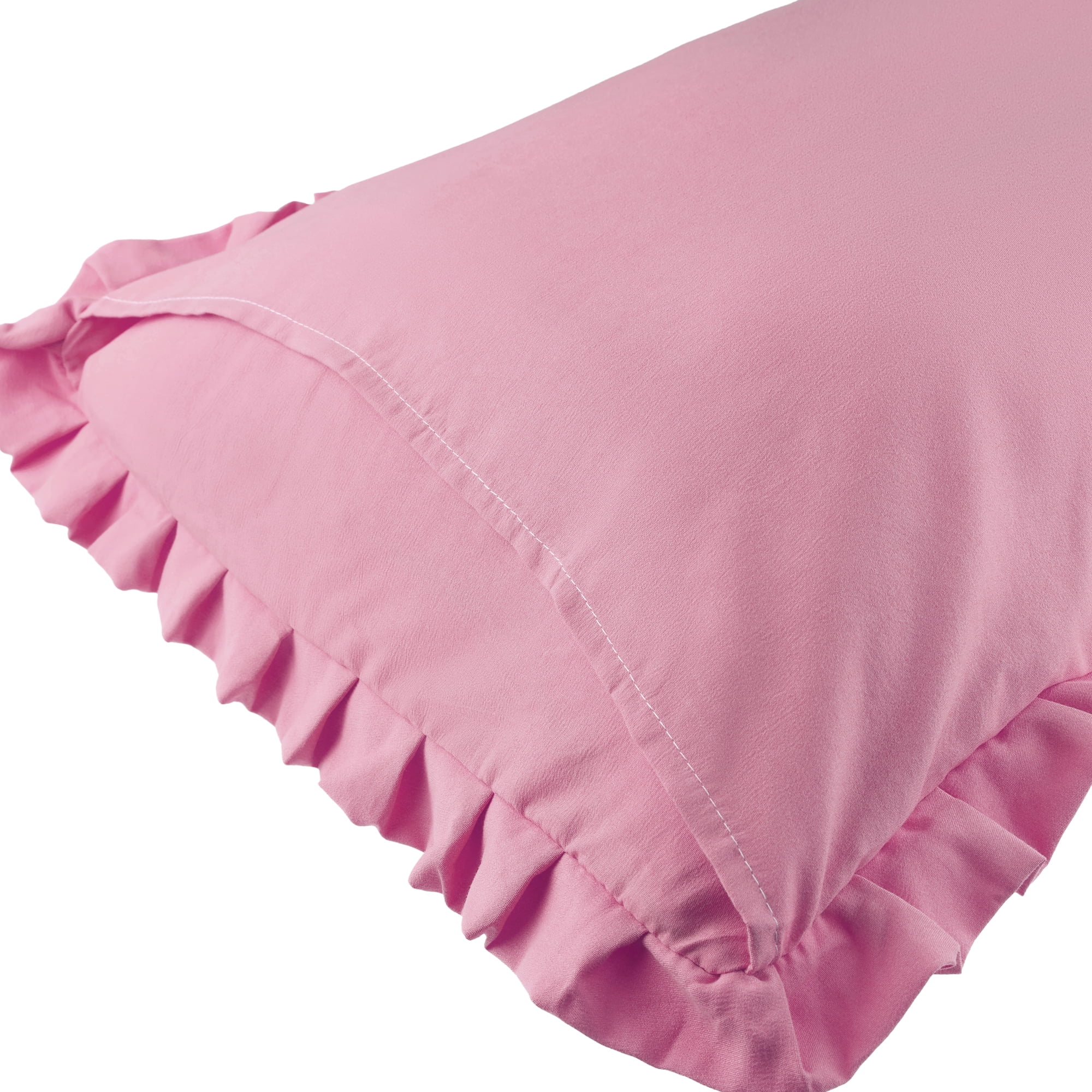 Unique Bargains 2Pcs Ruffled Edge Ruffled Envelope Closure Pillow Shams Dark Pink Queen