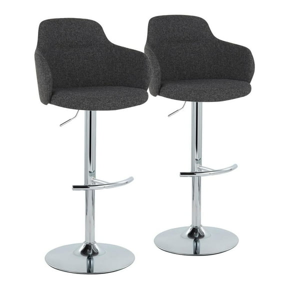 LumiSource Chrome Metal, Dark Grey Noise Fabric Boyne Adjustable Barstool - Set of 2