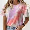 thumbnail image 3 of Femmes T-shirt Col Rond Manches Courtes Cravate-Teinte de Teinture T-shirt Imprimé Casual Top, Rouge Vin, L, 3 of 6
