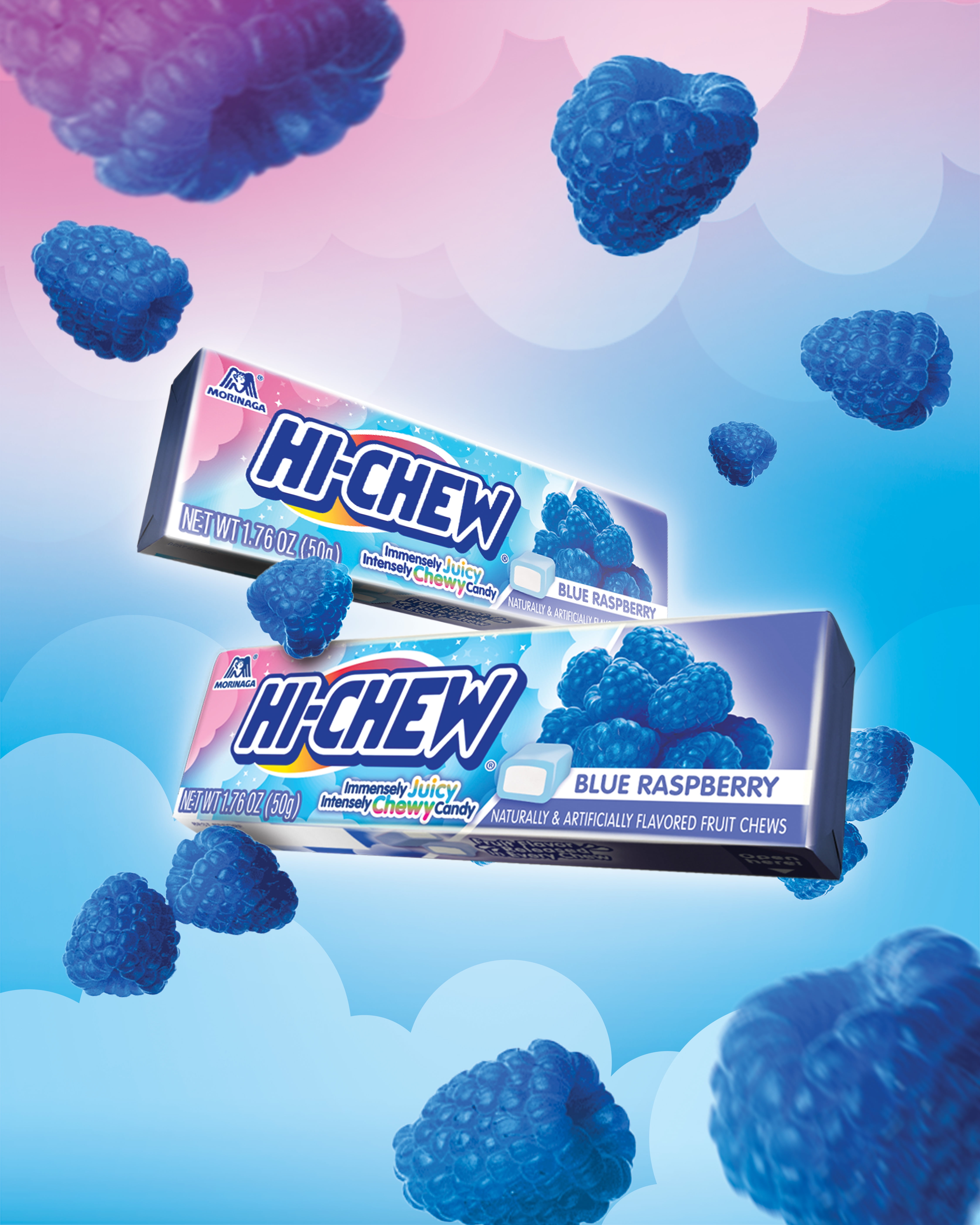 HI-CHEW Blue Raspberry - Box of 15 Sticks, 1.76oz ea | Unique Fun Soft & Chewy Taffy Candy | Immensely Juicy Fruit Flavors
