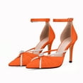 thumbnail image 2 of YOWMNS Women's Sexy Elegant Rhinestone Closed Toe Wedding Shoes Satin High Stiletto Heel Pointed Toe Heeled Sandals (orange, 6), 2 of 5