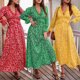 thumbnail image 2 of Moda mujer vestido con estampado floral con cuello en V manga larga manga acampanada Eccomum Grande, 2 of 7