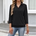 thumbnail image 6 of Womens Collared V-Neck 3/4 Sleeve Loose Fit Polo Shirts Summer Business Casual Tops, 6 of 6