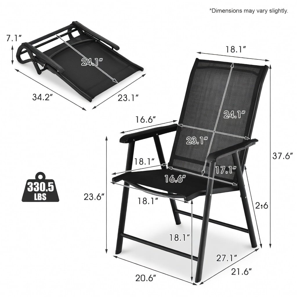 Hommoo 2-Pack Foldable Outdoor Patio Chairs with Ergonomic Armrests, Heavy-Duty Steel Frame, Weather-Resistant Fabric, Black