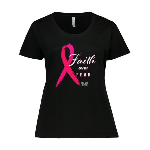 Inktastic Faith over Fear Breast Cancer Awareness with Pink Ribbon Women's Plus Size T-Shirt
