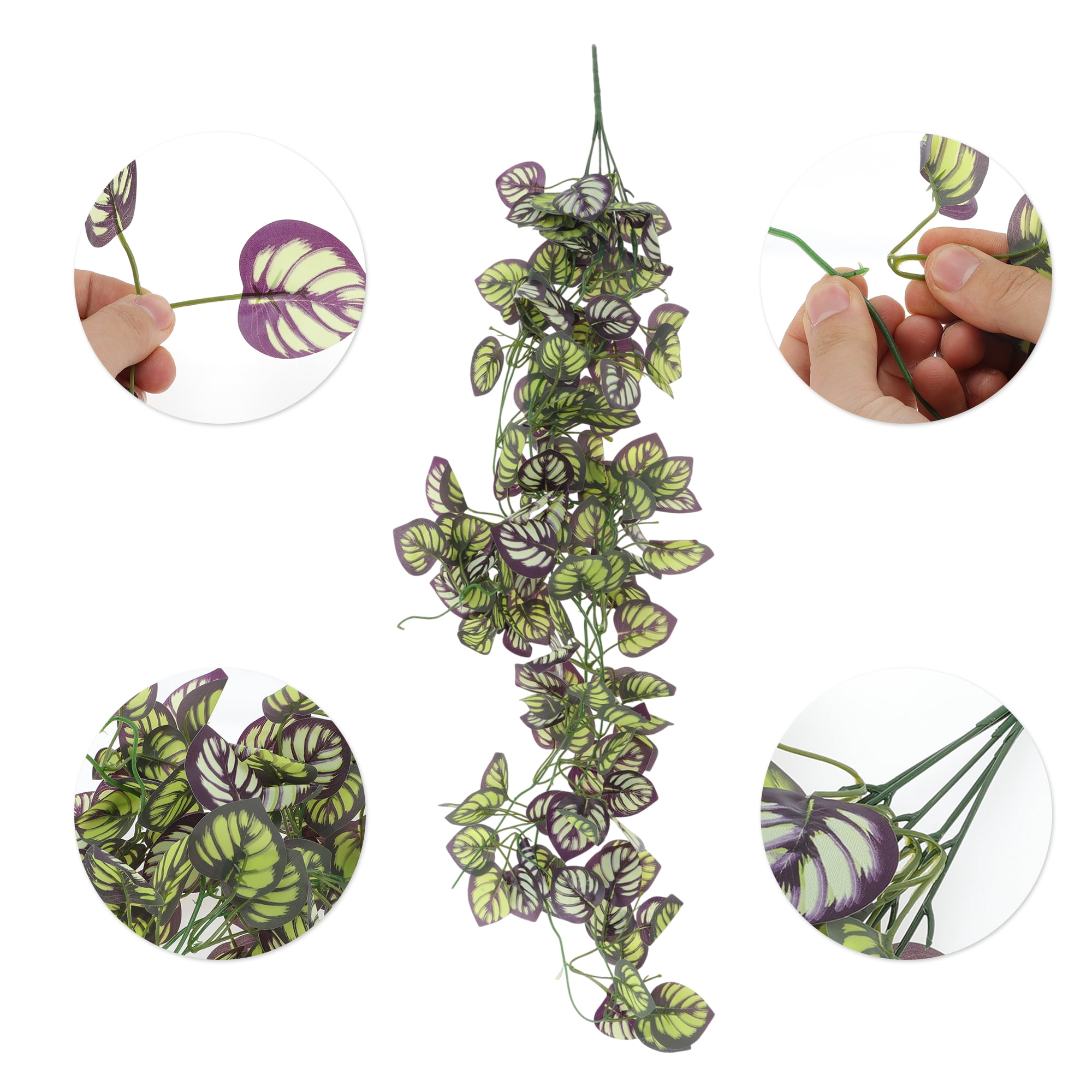 Unique Bargains 2pcs Fake Vines 39.37" Faux Greenery Leaves for Home Decor Green