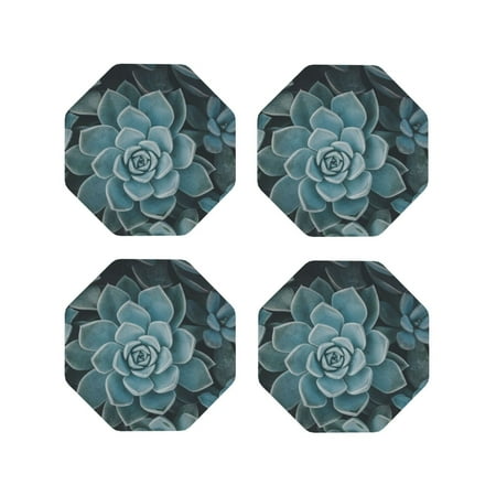 

Tideii Blue Color Cactus for Leather Coasters 4 Pieces Anti-fouling and Anti-scalding Decorative Coasters Suitable for Restaurants Kitchens Coffee Shops-Octagon