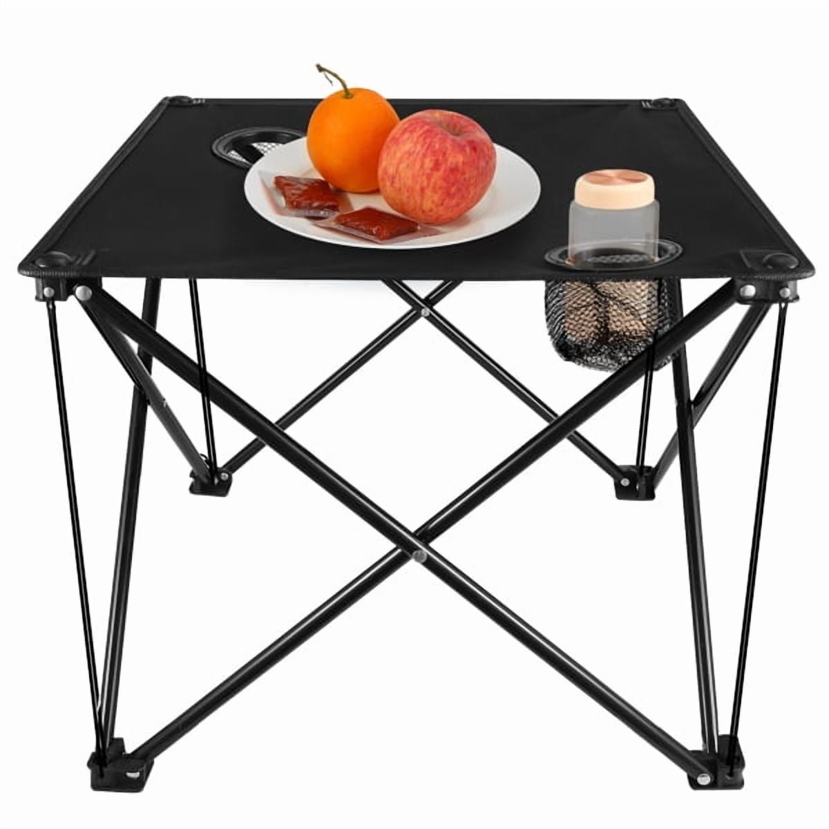 18.5" Square Lightweight Portable Folding Table Waterproof Polyester Top With Cup Holders For Camping Picnics Backpacking