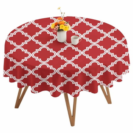 Red Round Tablecloth 54 inches Moroccan Geometric Abstract Waterproof Oil-Proof Table Cloth Round Table Cover for Holiday Party Picnic Dinner Decor Indoor and Outdoor Use
