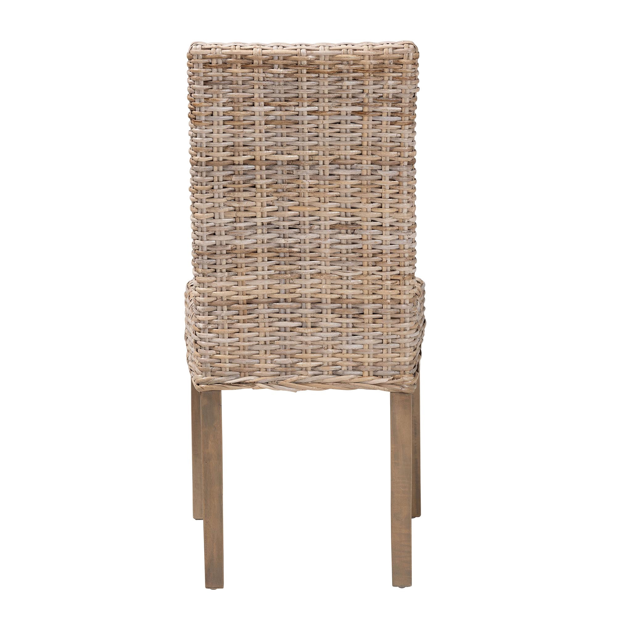 bali & pari Nevina Boho Dining Chair, Handwoven Natural Kubu Rattan, Grey