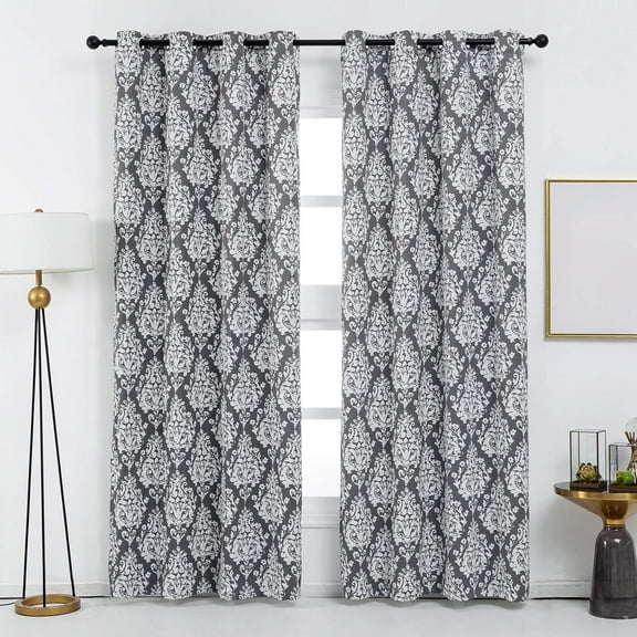 Anjee Gray Vintage Blackout Curtains, Timeless Damask Printed Window Drapes, Elegant Room Decor for Bedroom, 2 Panels 52"×84"
