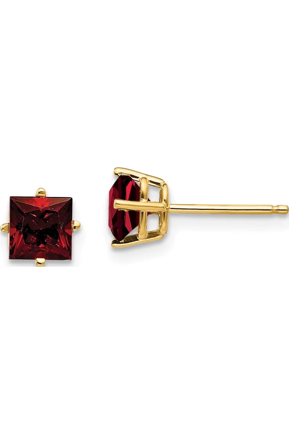 14K Yellow Gold 5mm Princess Cut Garnet Earrings (6 X 6) Made In United States xe61ga
