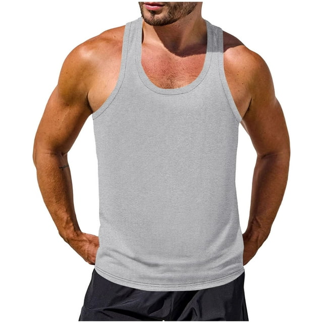 Posijego Mens Knit Tank Tops Athletic Workout Tee Sleeveless Crew Neck Muscle Beach Summer Tank Shirts