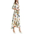 thumbnail image 4 of hirigin Flower Print V-Neck Short/ Half Sleeve Bohemian Dress One-Piece, 4 of 9