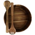 thumbnail image 2 of Elite 3 Piece Acacia Wood Salad Bowl and Spoon Set in Brown, 2 of 3