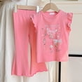 thumbnail image 2 of UAYOTSE Girls Summer Two Piece Set with Ruffled Sleeve Vest and Flared Pants Cartoon Print Breathable Cotton Childrens Clothing,Sizes 7-8 Years, 2 of 6