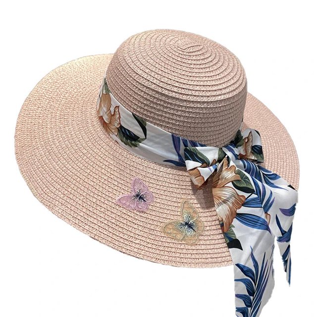 Sombreros de sol ahuecados para mujer, sombrero de paja de papel plegable, de ala grande, ajustable, con Velcro, transpirable