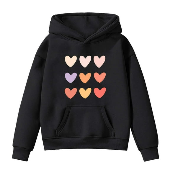 SonxaHe Toddler Girl Hooded Sweatshirt Long Sleeve Love Print Soft Comfy Overiszed Autumn Hoodie with Pocket Black,Sized 3-4