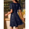 thumbnail image 2 of Royal Blue V-Neck Wrap Party Dress With Sparkle Sequin Flounce Sleeves, 2 of 6