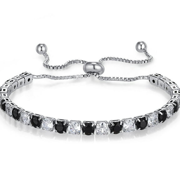 YYDD. White gold plated tennis bracelet, suitable for women and girls, pull-out style black