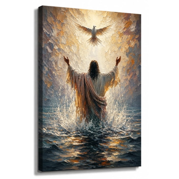 Jesus with Holy Spirit Dove Christian Framed Canvas Wall Art, Bible Verse Scripture Home Decor for Office Living Room Bedroom, Inspirational Religious Wall Decor Gift