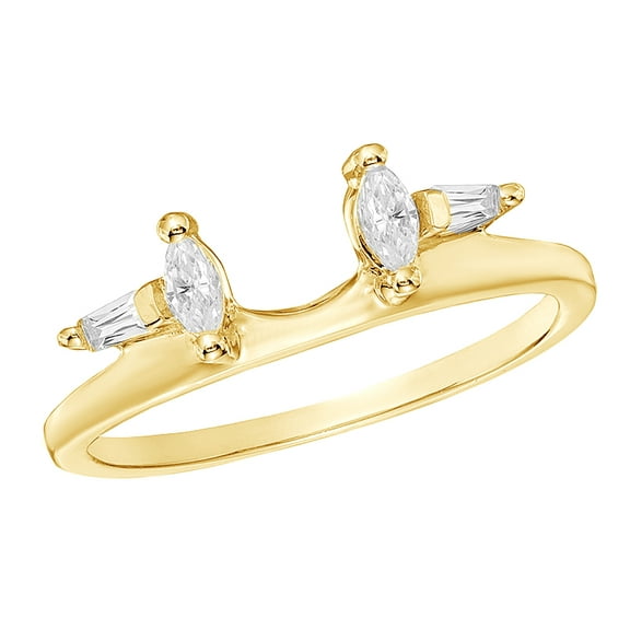 Marquise & Baguette Cut White Natural Diamond Solitaire Enhancer Ring In 10k Yellow Gold (0.33 Cttw)