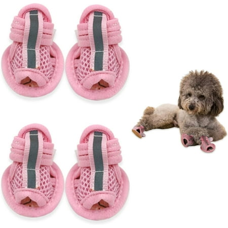 2Pairs Summer Dog Sandals Breathable Mesh Dog Shoes Puppy Shoes for Hot Pavement Soft Sole Paw Protectors for Small Dogs Pink Size 4