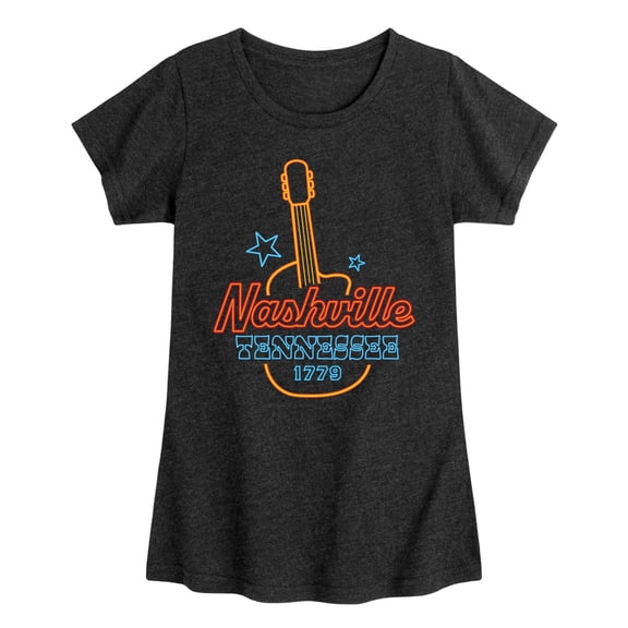 Instant Message - Nashville Neon Guitar Sign Fitted Short Sleeve Graphic T-Shirt