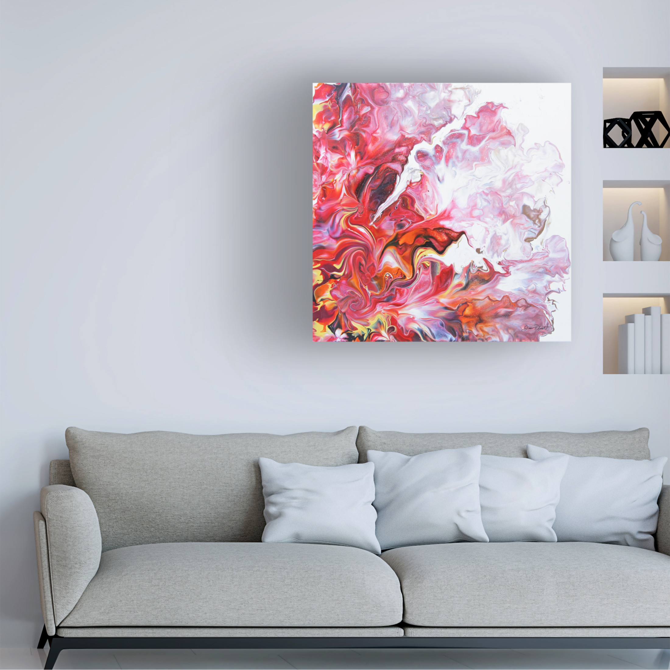 Canvas Wall Art - Jean Plout 'Abstract Pouring E' Wall Art for Living Room, Bedroom, or Office Décor by Trademark Fine Art - 24 x 24 Inches