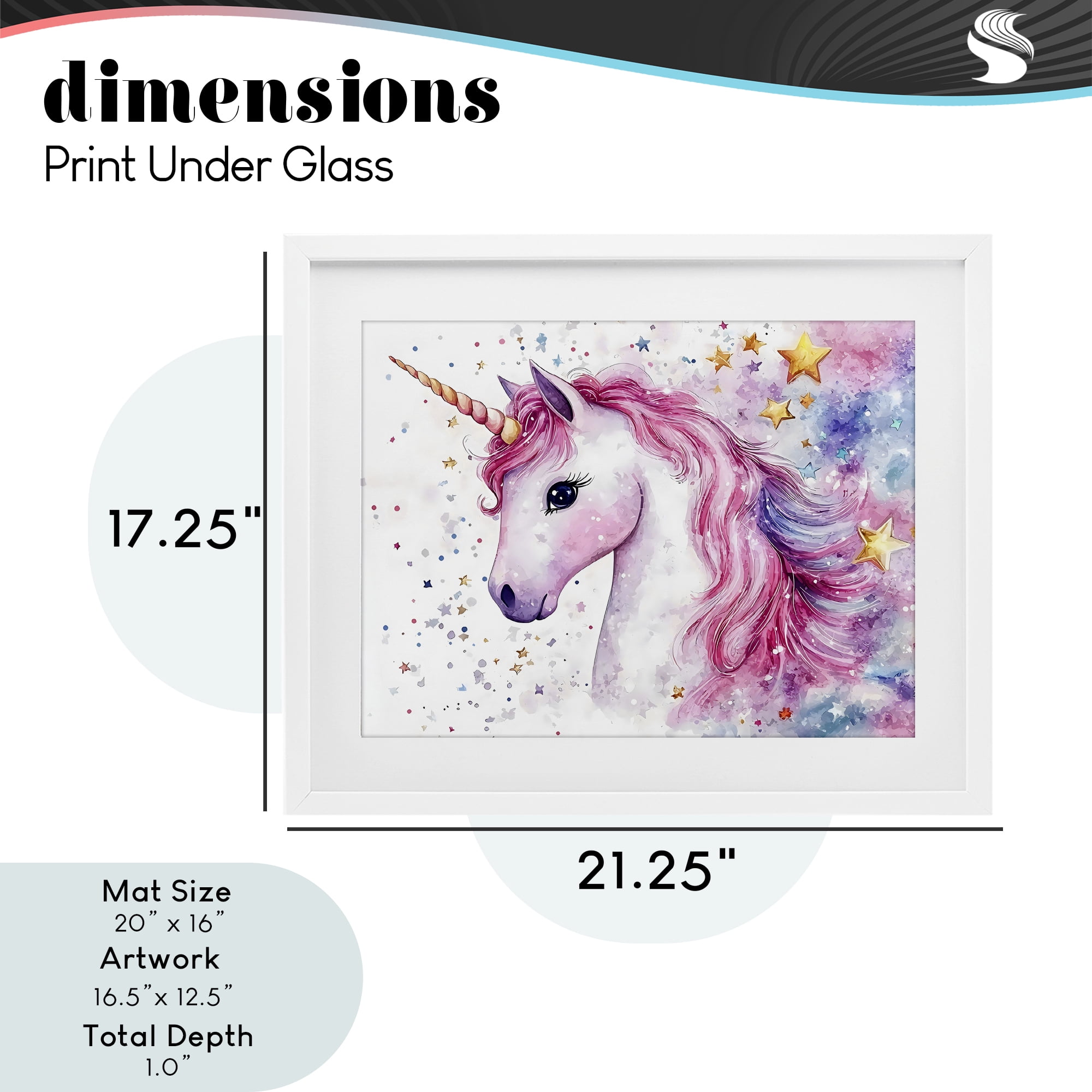 Stupell Industries Pink Mane Unicorn with Stars White Framed Print Under Glass, design by Creative Studio