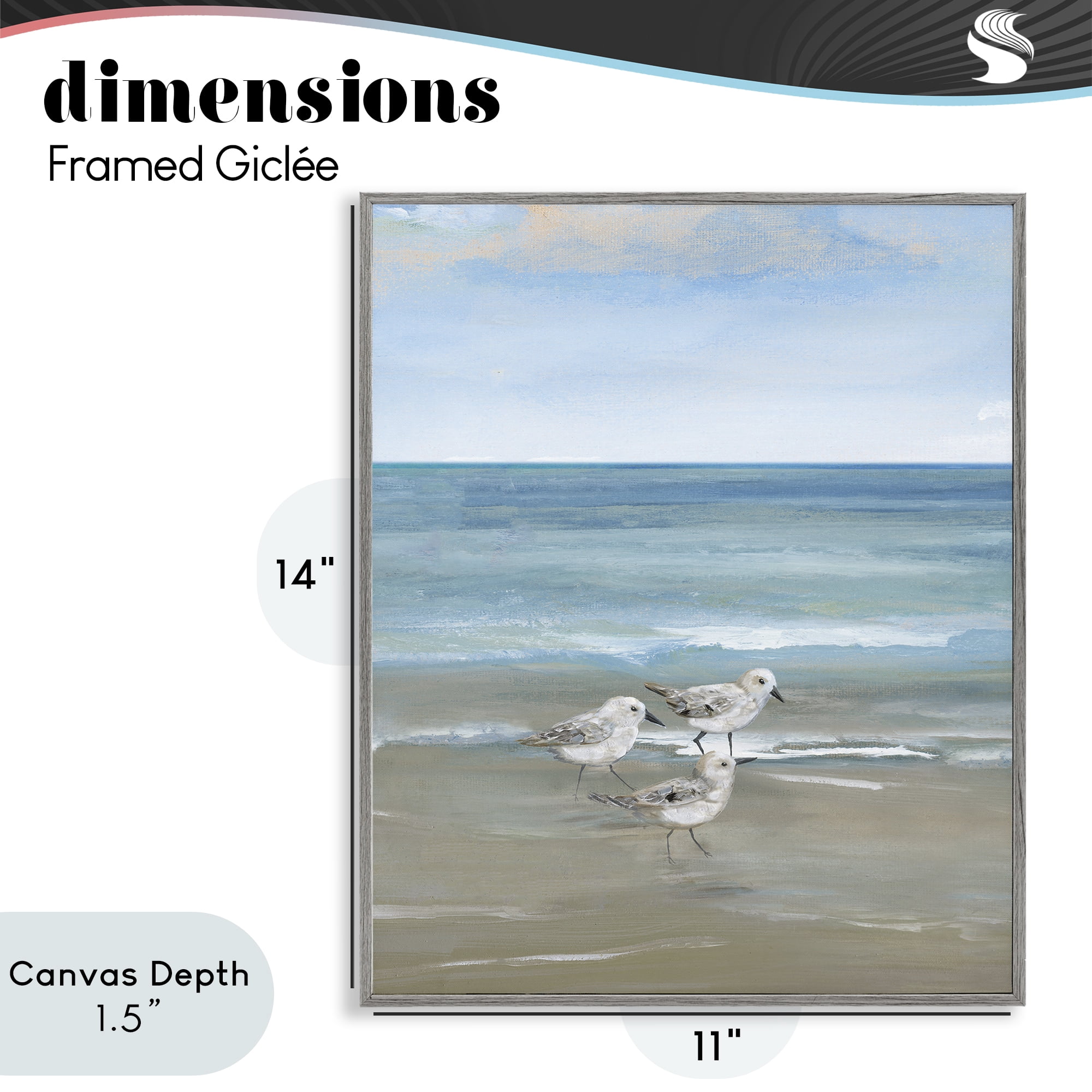 Stupell Industries Three Shorebirds & Gentle Waves Gray Framed Giclee Art, design by Nan