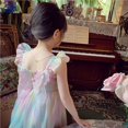 thumbnail image 3 of Vestido de verano para niñas con tirantes y degradado de arcoíris y decoración de mariposas, vestido de princesa para fiesta de cumpleaños y boda, 3 of 4