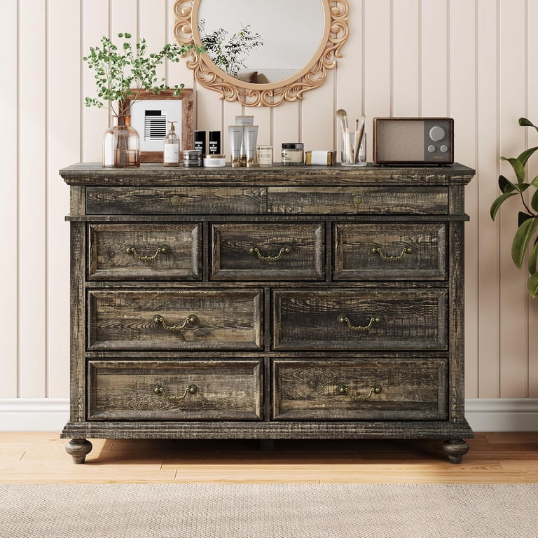 Farmhouse 9 Drawers Dresser For Bedroom, 47" Wide Wood Rustic Chest Of 9  Drawers With Metal Handles, Vintage Design, Large Storage Dressers  Organizer ...