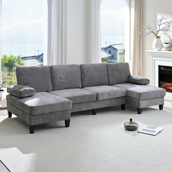 BALUS U-Shaped Sectional Sofa, Corduroy Couches and Sofas with Double Chaise for Living Room - Grey
