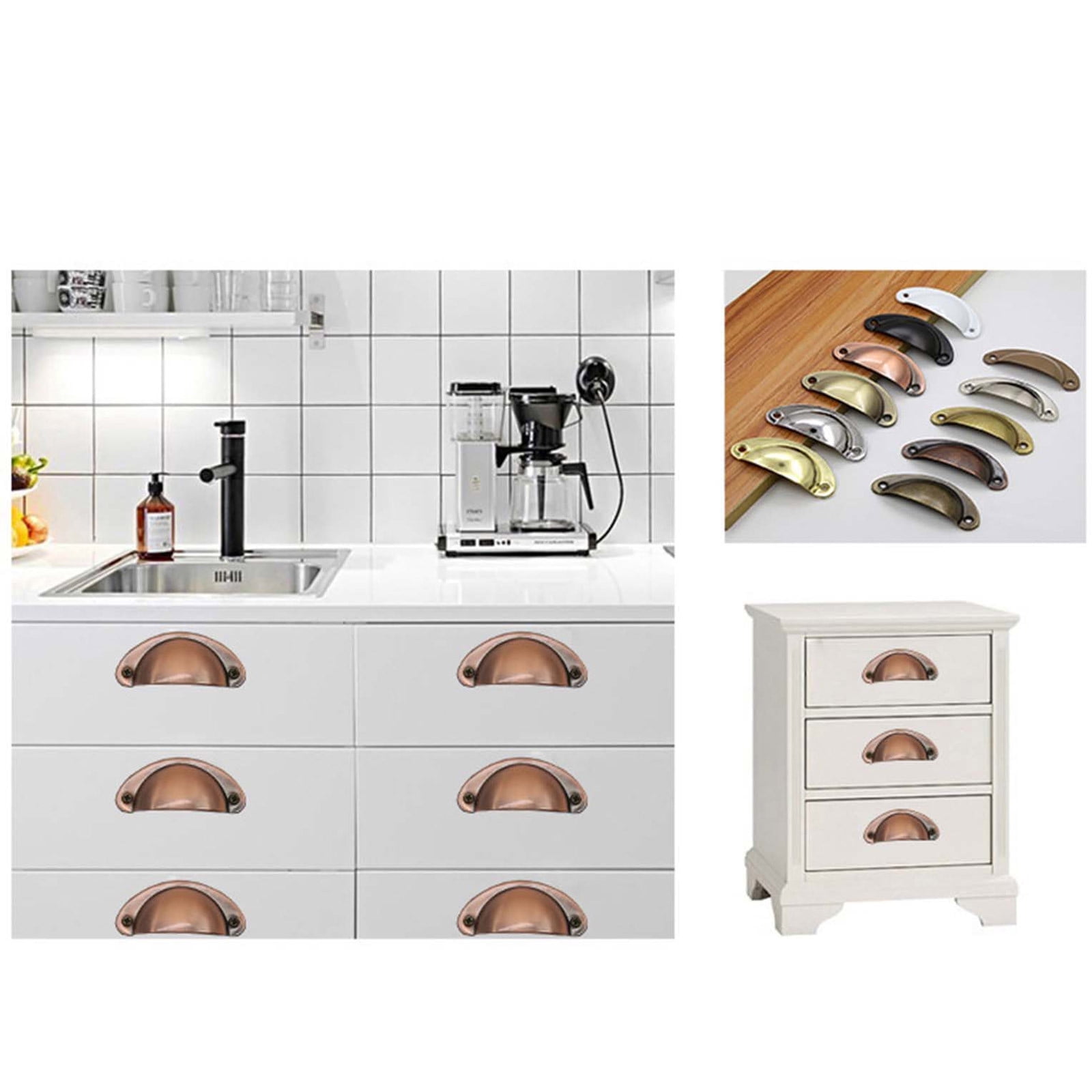 Vacemry 5Pcs Classical Cup Handle Pulls, Antique Drawer Handles Cabinet Hardware for Kitchen Cupboard Bathroom Furniture, 12-Piece Set of Vintage Brass Finish Knobs