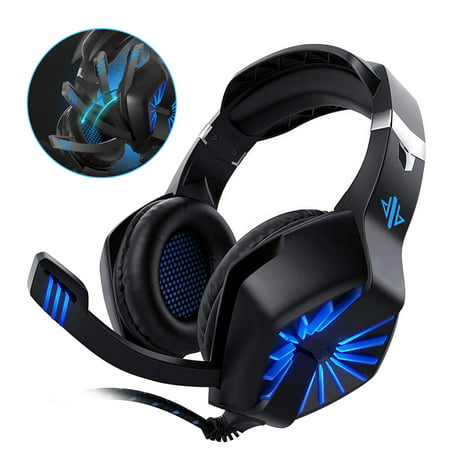 Gaming Headset for PS4 Xbox One PC Mac Controller, Over-Ear Gaming Headphone with Crystal Stereo Bass Surround Sound, LED Light & Noise-Isolation