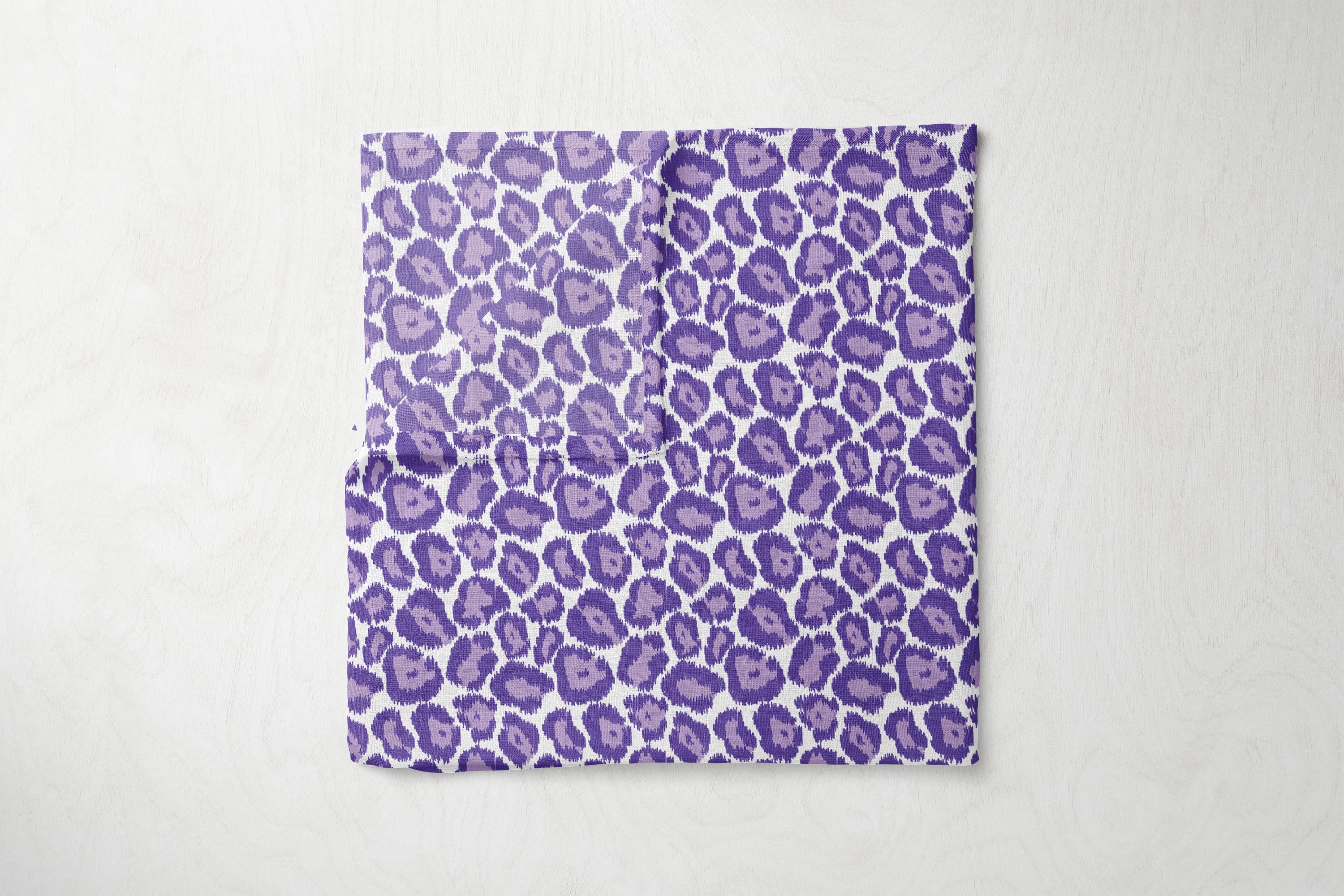 Bacati - Ikat Leopard/Dots/Damask 4-Piece Crib Bedding Set with 2 Muslin Swadling Blankets, Purple/Grey