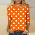 thumbnail image 2 of T-Shirts Grande Taille pour Femmes à Manches 3/4 à Pois, Col Rond, T-Shirts Graphiques de Base, Hauts d'Été Décontractés (3TG, Orange), 2 of 6